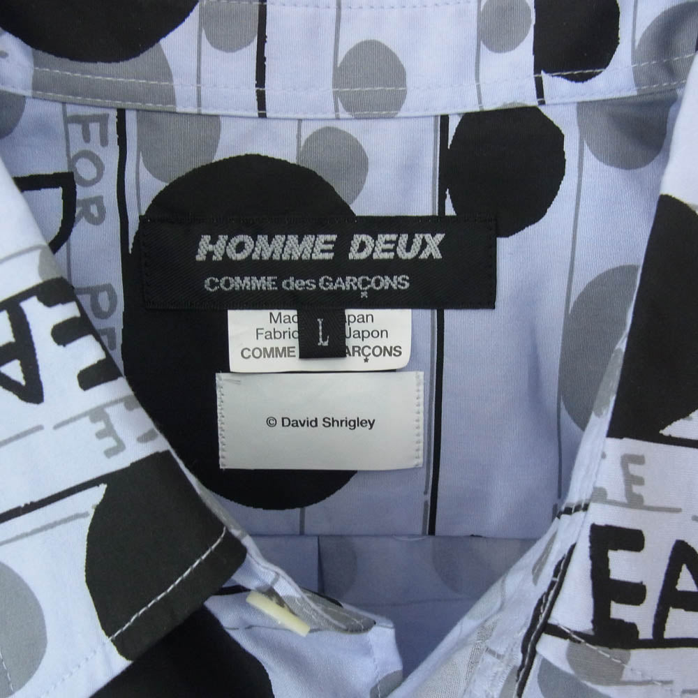 COMME des GARCONS HOMME DEUX コムデギャルソンオムドゥ AD2021 DH-B032 David Shrigley デヴィッド・シュリグリー 総柄 シャツ パープル系 L【中古】