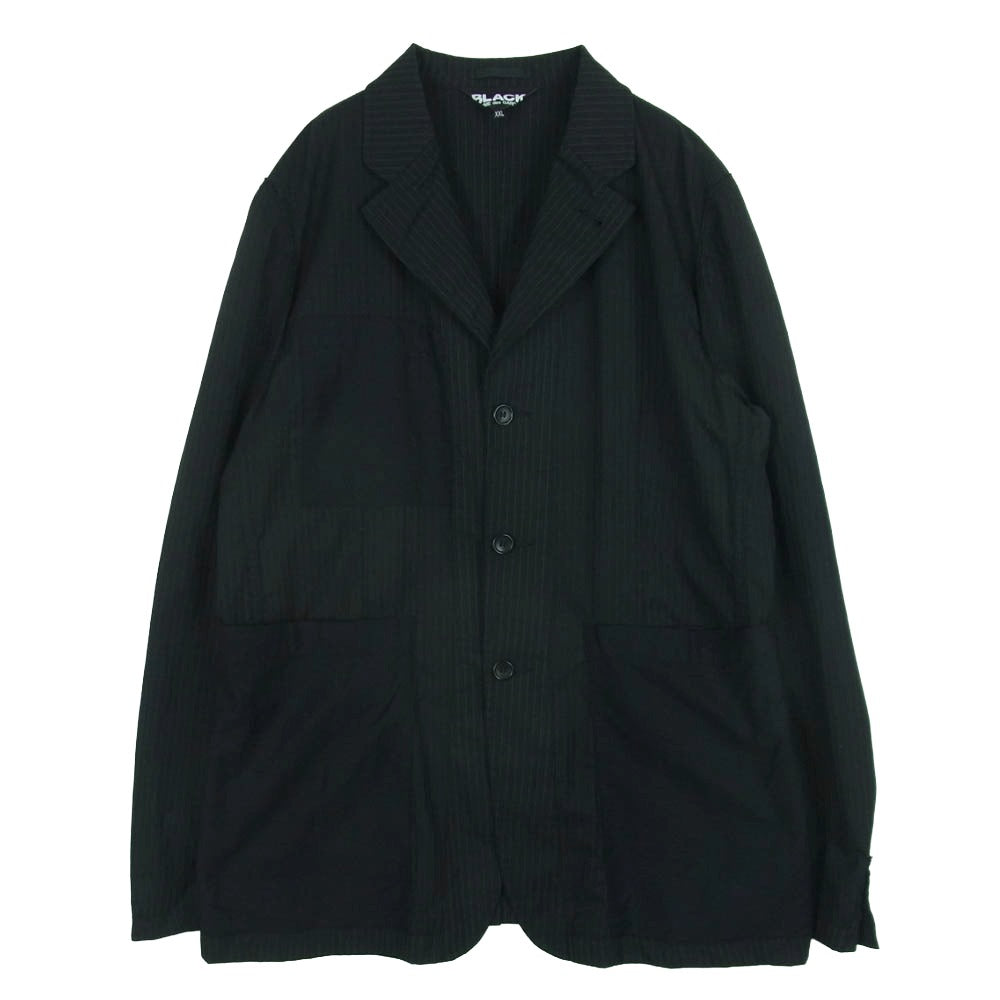 BLACK COMME des GARCONS ブラックコムデギャルソン 1H-J017 再構築ブレザー ストライプ バックプリント ジャケット ブラック系 XXL【中古】