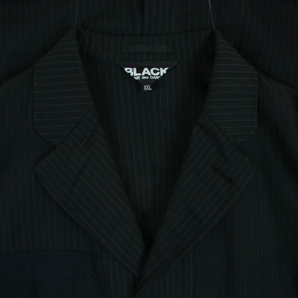 BLACK COMME des GARCONS ブラックコムデギャルソン 1H-J017 再構築ブレザー ストライプ バックプリント ジャケット ブラック系 XXL【中古】