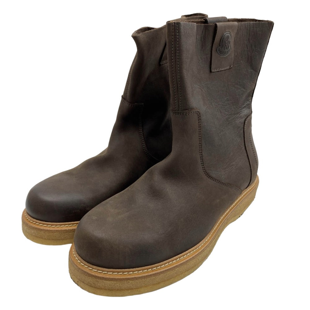 MONCLER モンクレール DALLAS Leather Boots サイド ジップ ブーツ ブラウン系 43【中古】