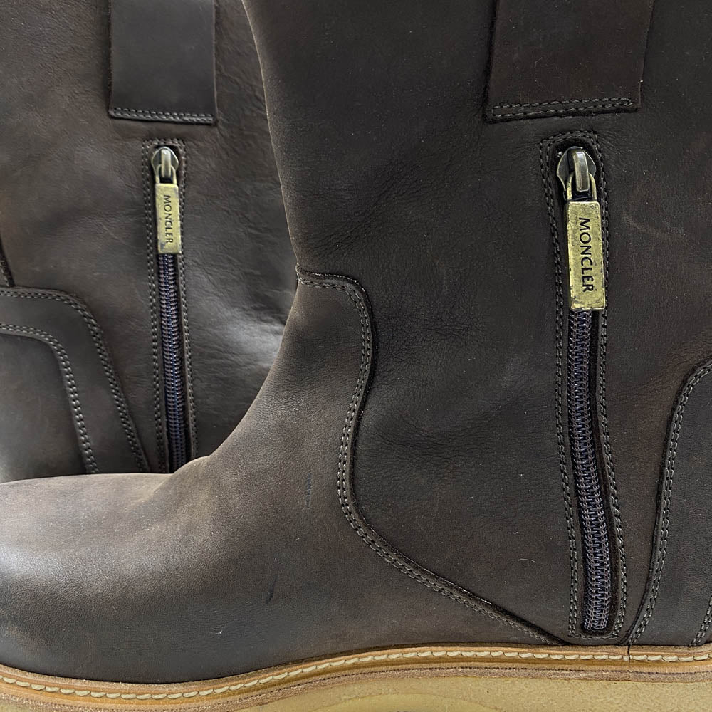 MONCLER モンクレール DALLAS Leather Boots サイド ジップ ブーツ ブラウン系 43【中古】