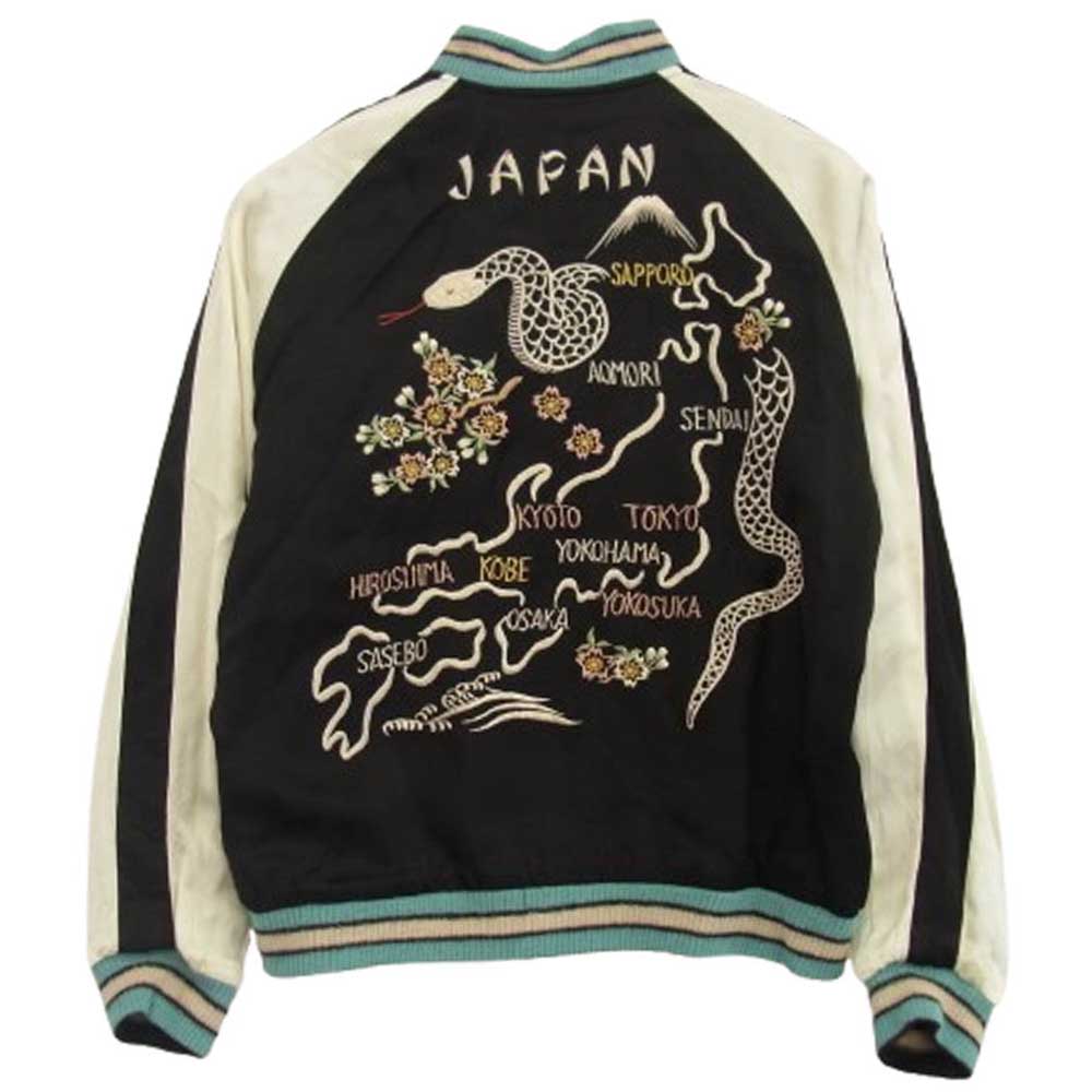 TAILOR TOYO テイラー東洋 TT15712 SP スペシャル 港商 KOSHO Acetate Souvenir Jacket 60th Anniversary WHITE SNAKE × JAPAN MAP & SNAKE スカジャン スーベニア ジャケット ブラック系 中【美品】【中古】