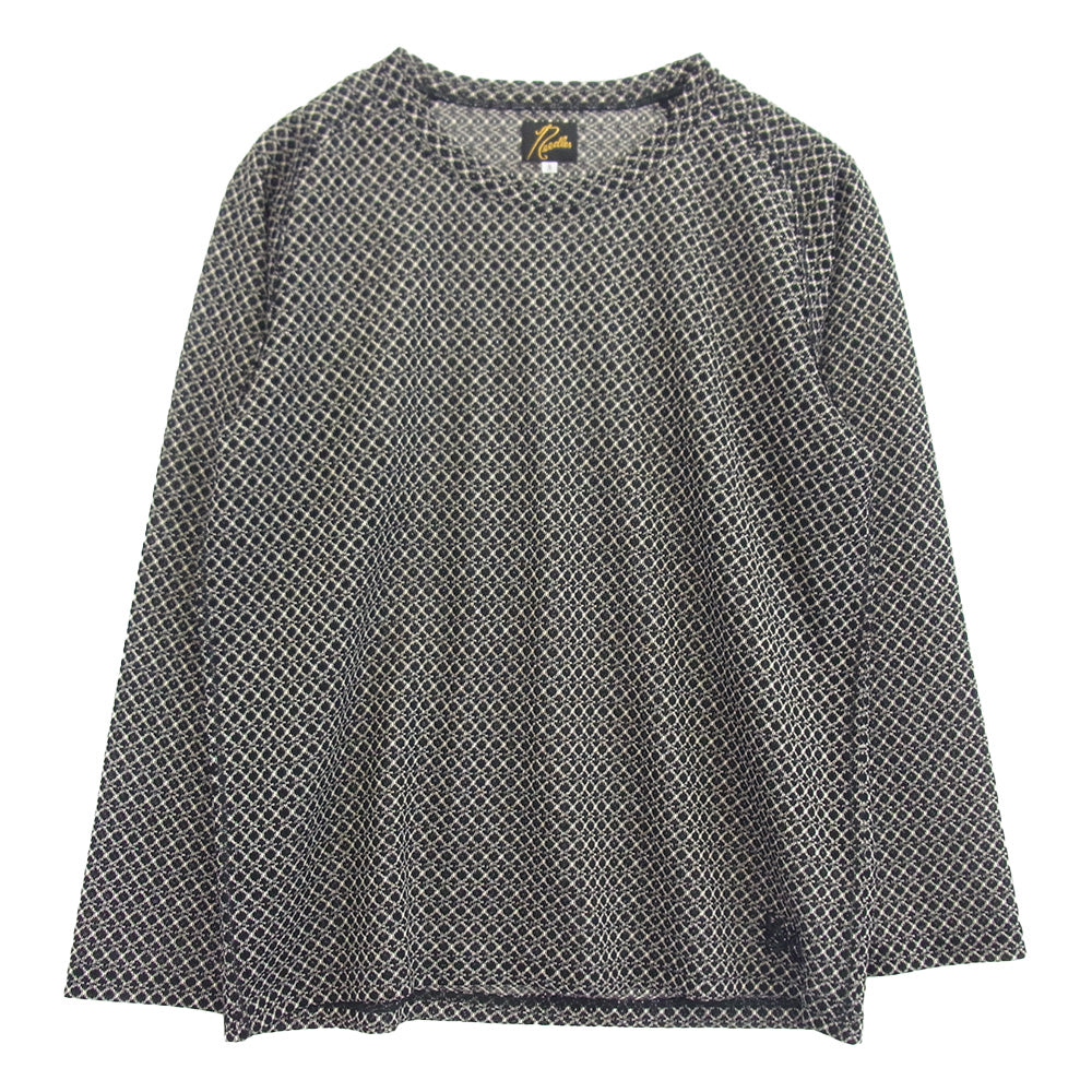 Needles ニードルス QV348 L/S U-Neck Tee R/PE Russell ロングスリーブ 長袖 裾パピヨン刺繍 総柄 Tシャツ カットソー ブラック系 S【中古】