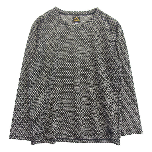 Needles ニードルス QV348 L/S U-Neck Tee R/PE Russell ロングスリーブ 長袖 裾パピヨン刺繍 総柄 Tシャツ カットソー ブラック系 S【中古】