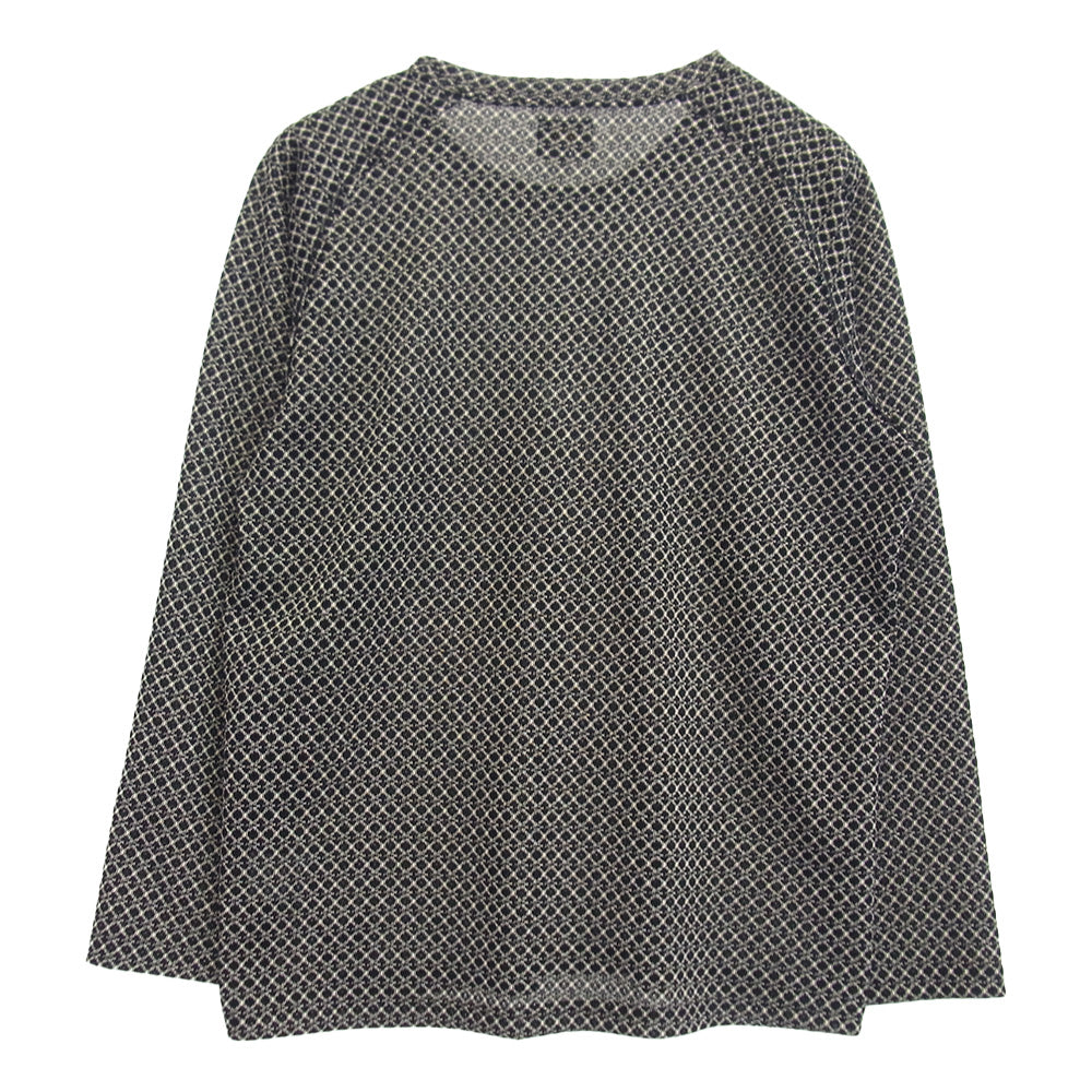 Needles ニードルス QV348 L/S U-Neck Tee R/PE Russell ロングスリーブ 長袖 裾パピヨン刺繍 総柄 Tシャツ カットソー ブラック系 S【中古】