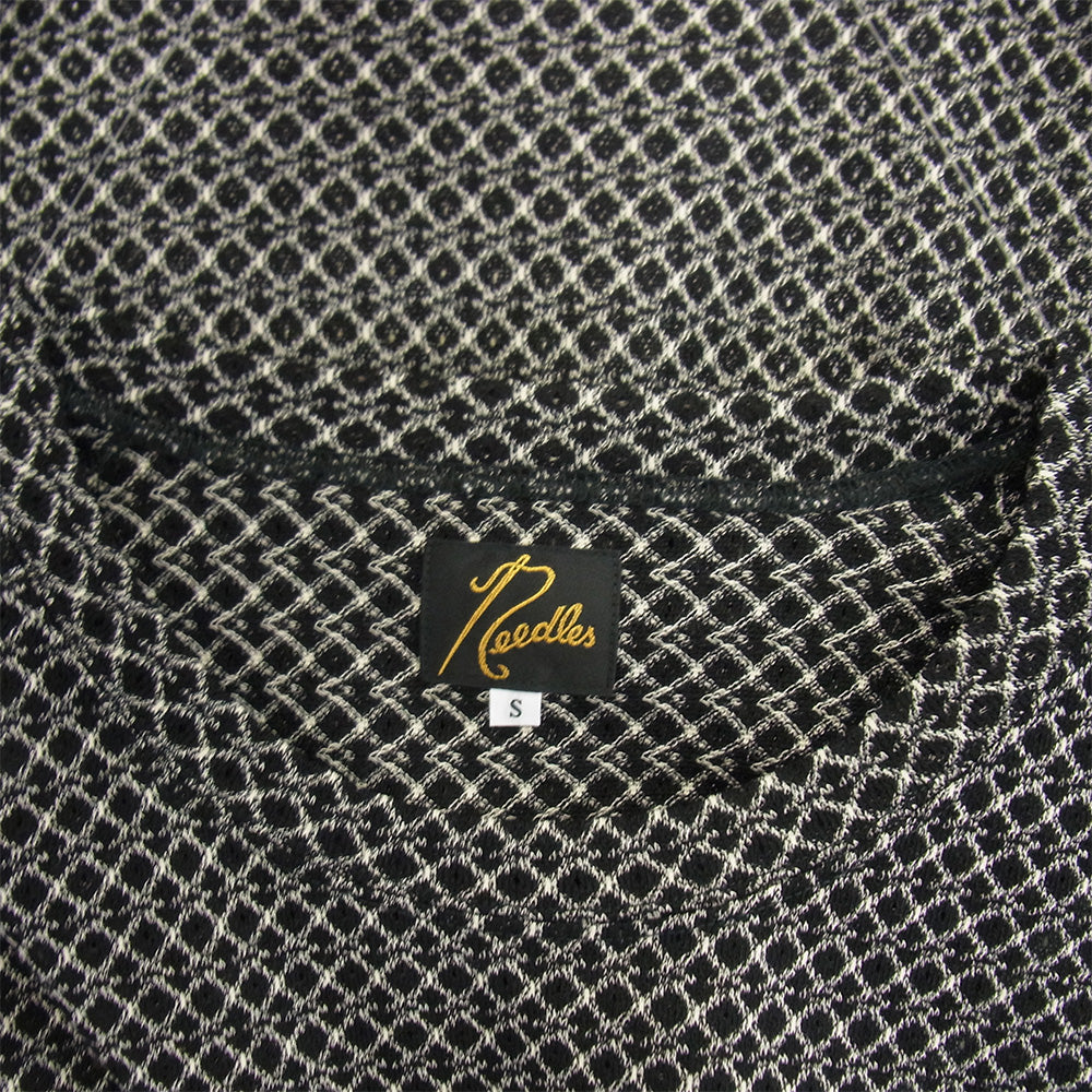 Needles ニードルス QV348 L/S U-Neck Tee R/PE Russell ロングスリーブ 長袖 裾パピヨン刺繍 総柄 Tシャツ カットソー ブラック系 S【中古】