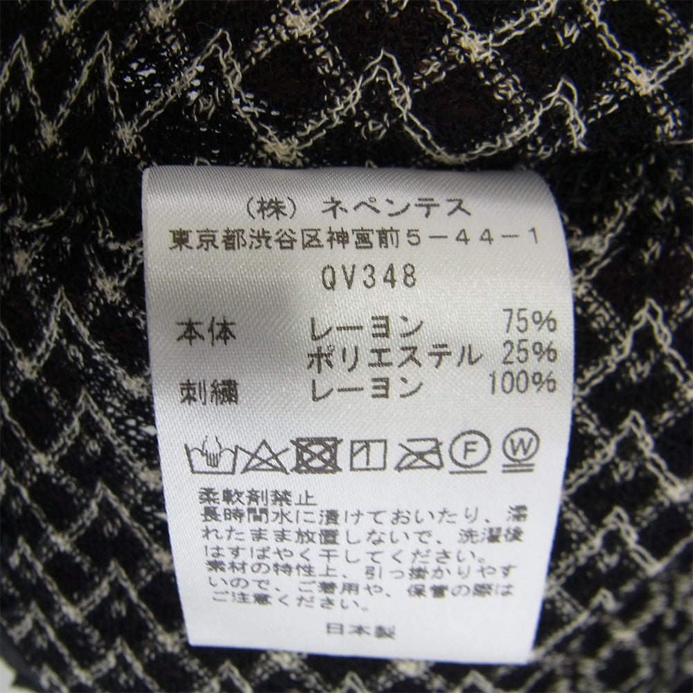 Needles ニードルス QV348 L/S U-Neck Tee R/PE Russell ロングスリーブ 長袖 裾パピヨン刺繍 総柄 Tシャツ カットソー ブラック系 S【中古】