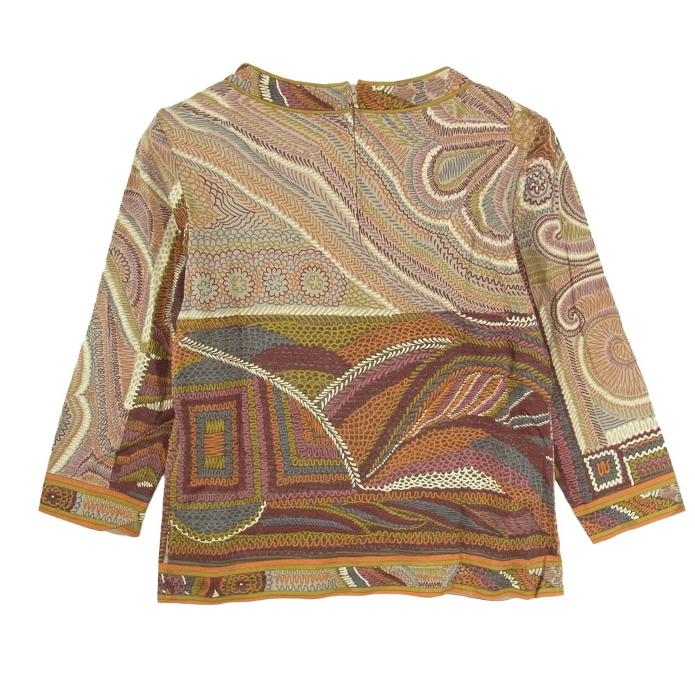 LEONARD レオナール FASHION ファッション 総柄 Vネック 長袖 カットソー ブラウン系 L【中古】