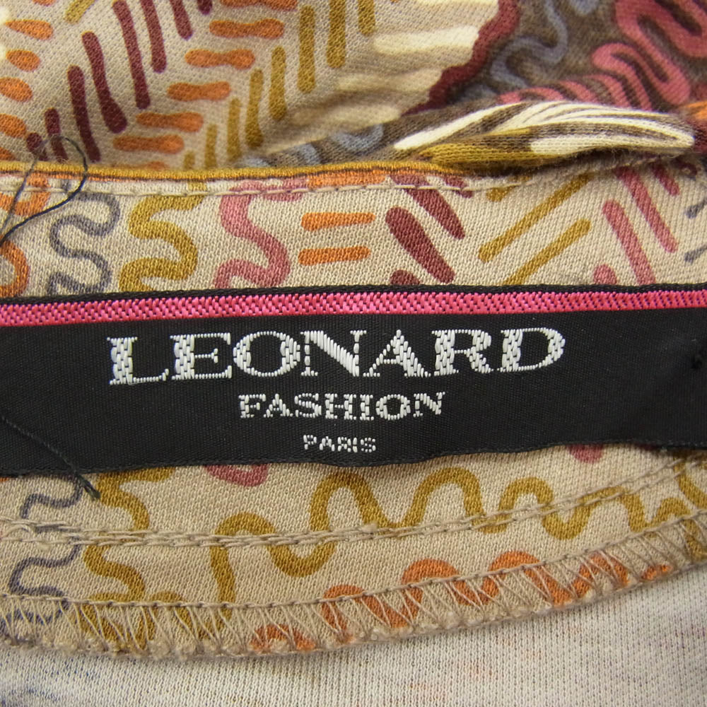 LEONARD レオナール FASHION ファッション 総柄 Vネック 長袖 カットソー ブラウン系 L【中古】