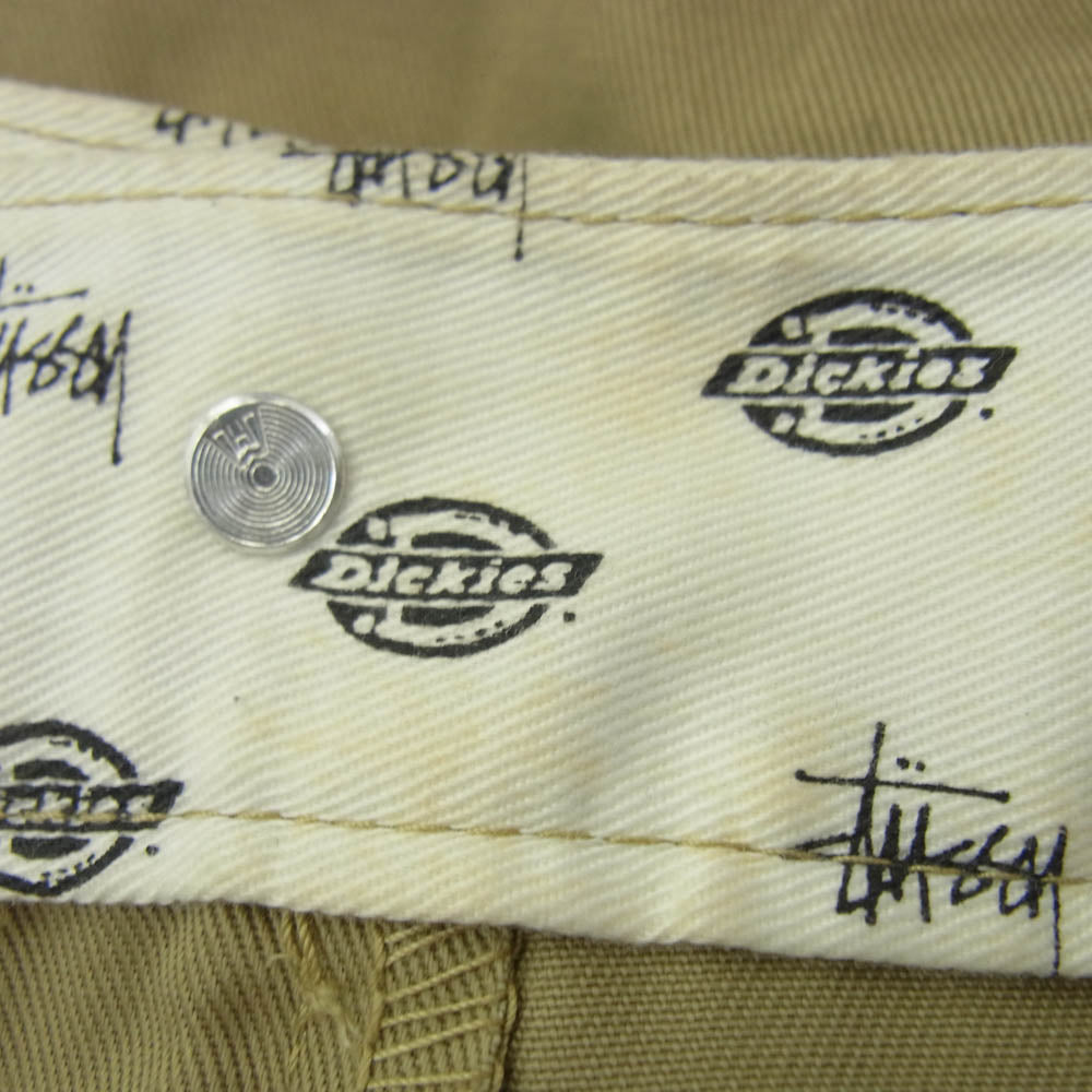 STUSSY ステューシー UXST12M × DICKIES ディッキーズ SS ロゴ刺繍 ストレート ワーク パンツ ベージュ系 32【中古】