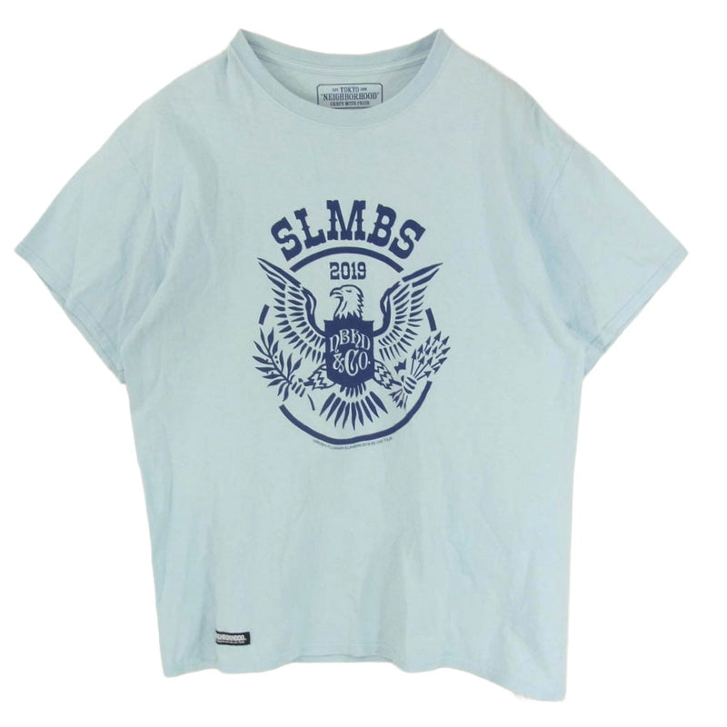 NEIGHBORHOOD ネイバーフッド 19SS 182LBFRN-STM01S × Fragment Design SLUMBERS/C-TEE SS フラグメント デザイン イーグル ロゴプリント ショートスリーブ 半袖 Tシャツ ライトブルー系 L【中古】
