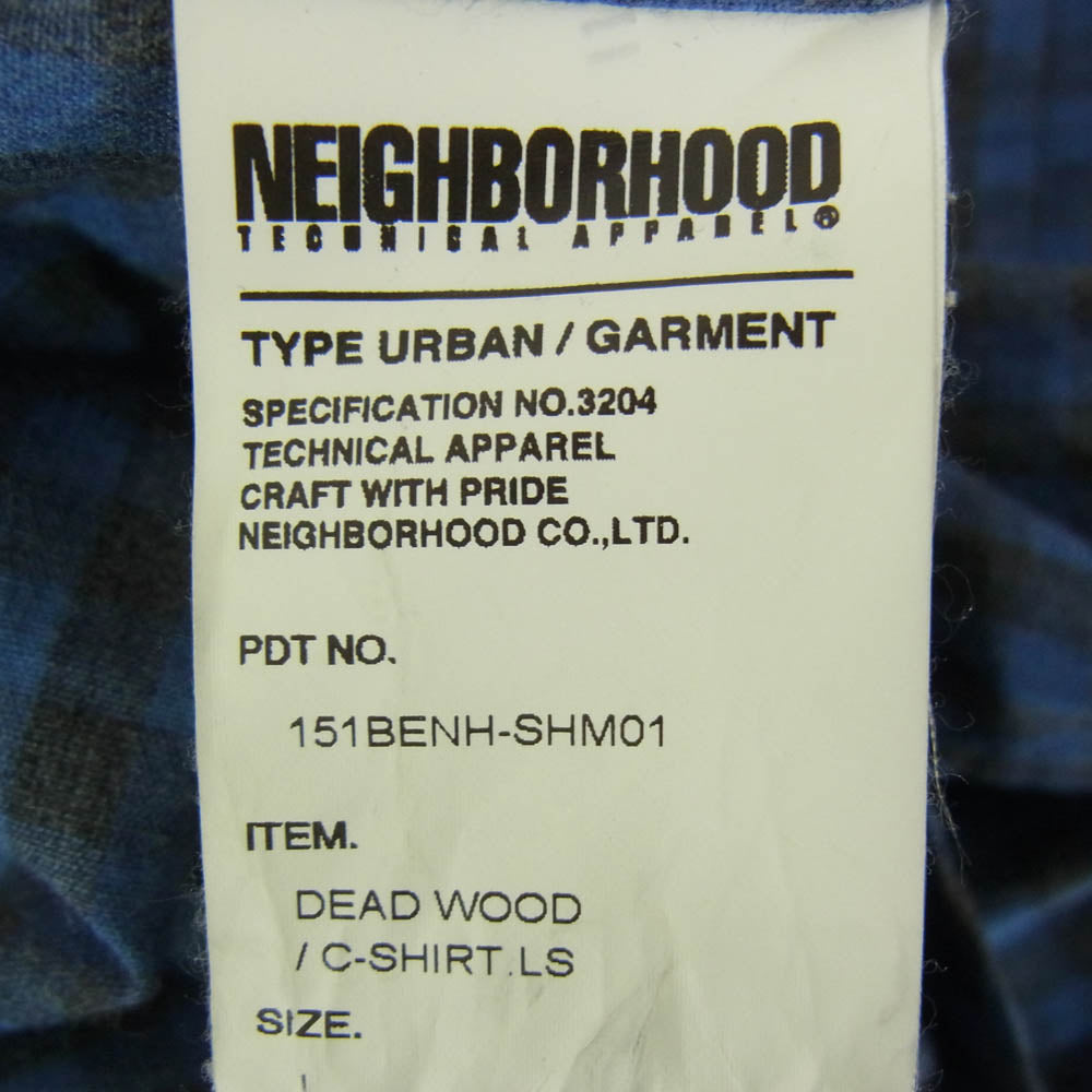 NEIGHBORHOOD ネイバーフッド 15SS 151BENH-SHM01 DEAD WOOD /C-SHIRT L.S コットン ウェスタン チェック 長袖 シャツ グレー系 ブルー系 L【中古】