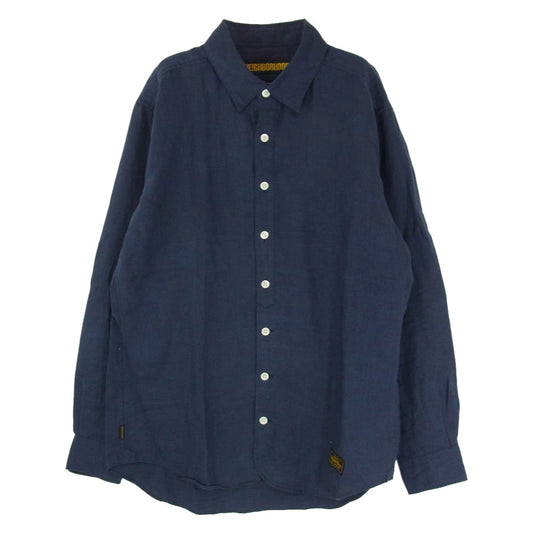 NEIGHBORHOOD ネイバーフッド 18SS 181BENH-SHM01 WHITE / L-SHIRT.LS 麻 リネン 100% 長袖 シャツ ネイビー系 L【中古】