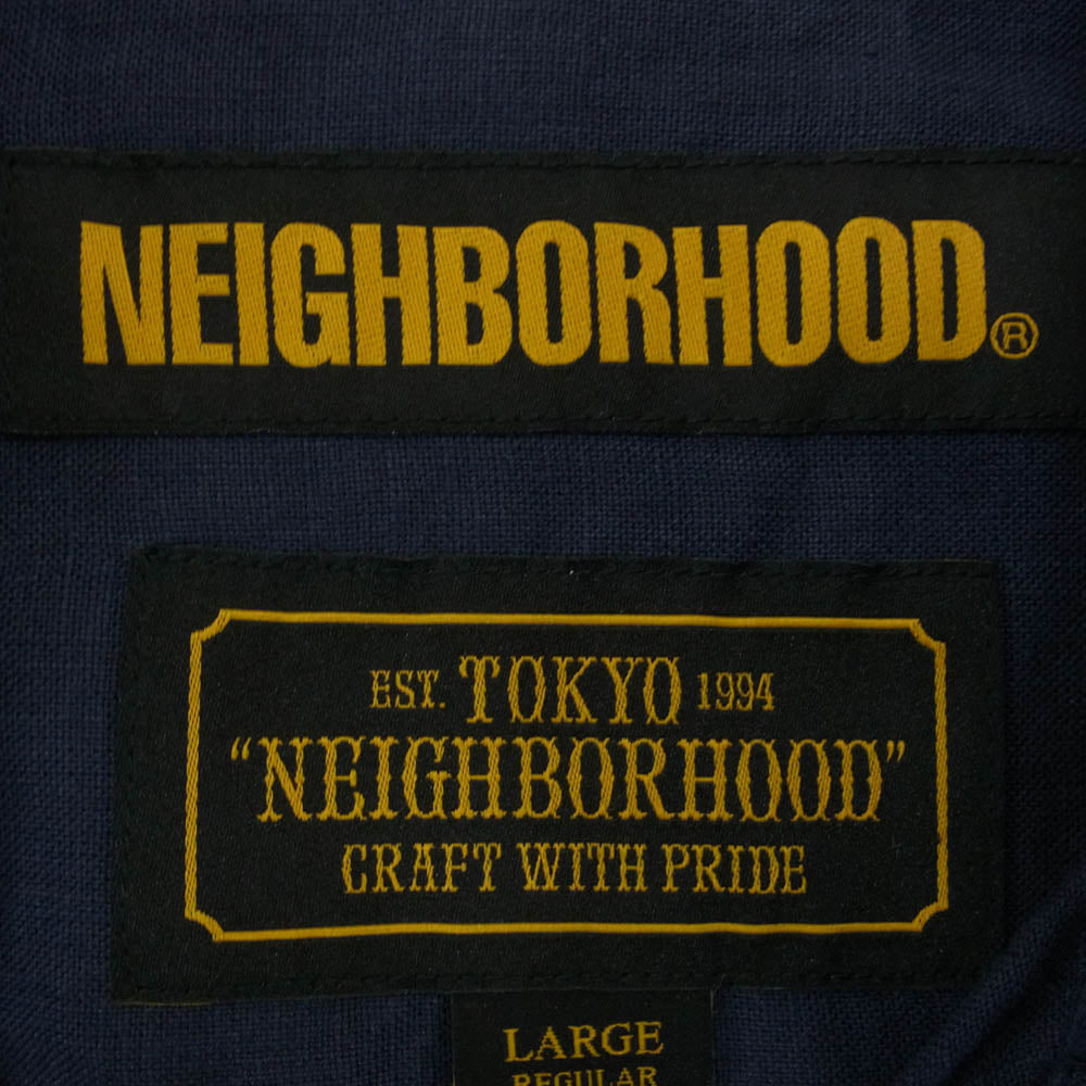 NEIGHBORHOOD ネイバーフッド 18SS 181BENH-SHM01 WHITE / L-SHIRT.LS 麻 リネン 100% 長袖 シャツ ネイビー系 L【中古】