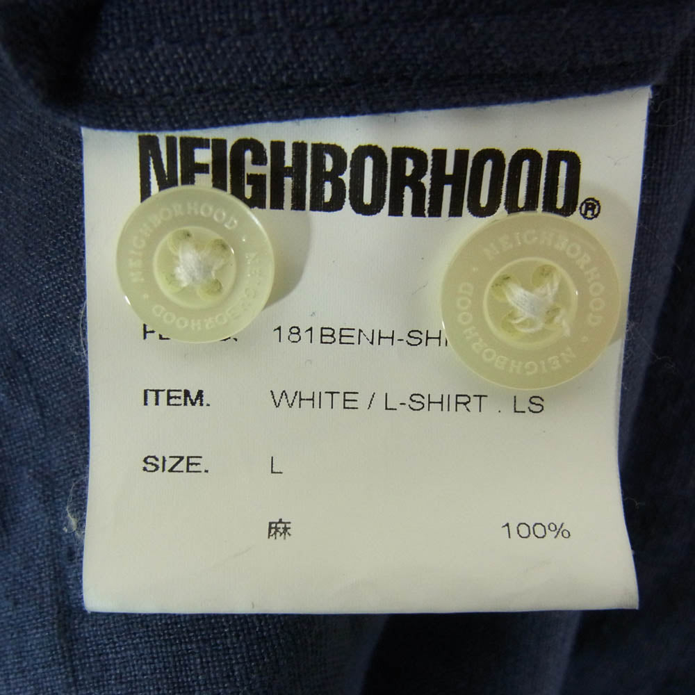 NEIGHBORHOOD ネイバーフッド 18SS 181BENH-SHM01 WHITE / L-SHIRT.LS 麻 リネン 100% 長袖 シャツ ネイビー系 L【中古】