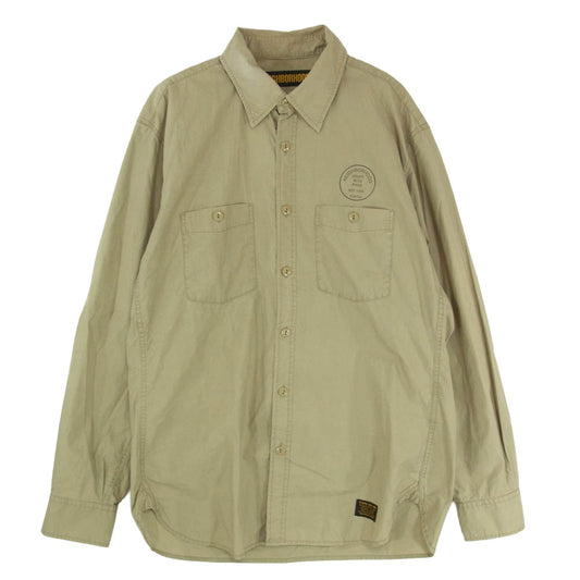 NEIGHBORHOOD ネイバーフッド 16SS 161SPNH-SHM03 TYPE NH - MM ロゴ プリント 長袖 シャツ ベージュ系 L【中古】