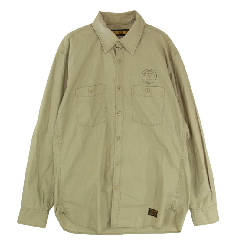 NEIGHBORHOOD ネイバーフッド 16SS 161SPNH-SHM03 TYPE NH - MM ロゴ プリント 長袖 シャツ ベージュ系 L【中古】
