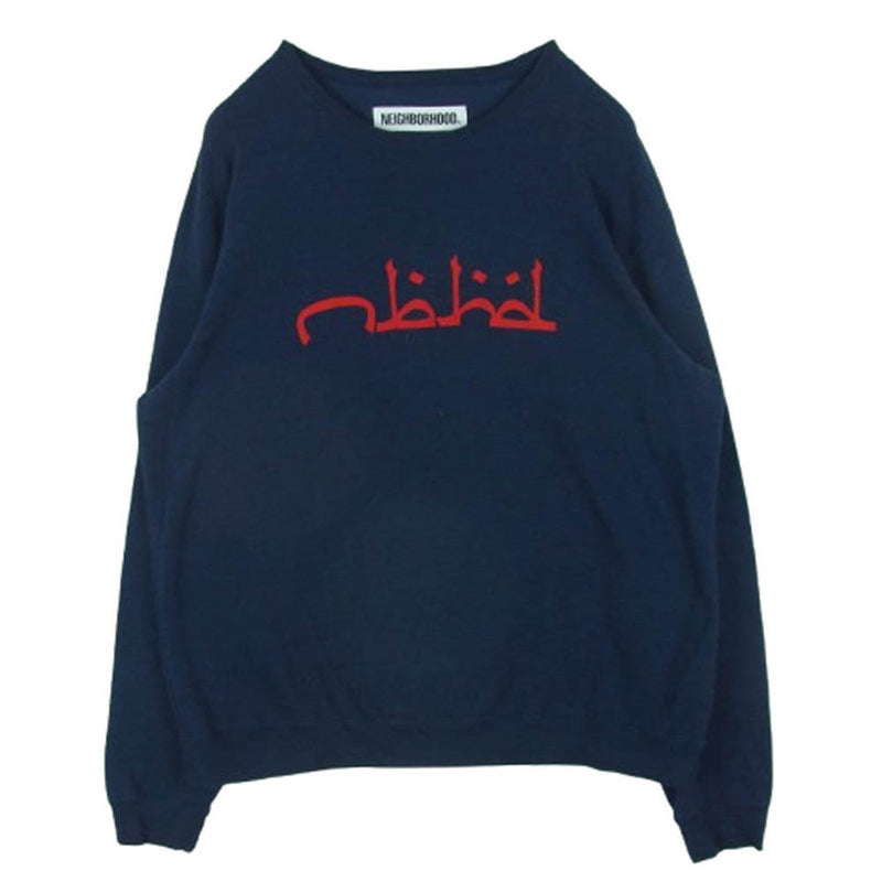 NEIGHBORHOOD ネイバーフッド 19SS 191MBNH-CSM06 NBHD.ABJAD/C-CREW.LS NBHD アラビアロゴ フロッキー プリント ロングスリーブ 長袖 カットソー ネイビー系 XL【中古】