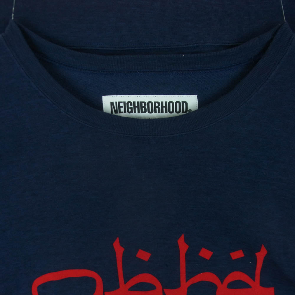 NEIGHBORHOOD ネイバーフッド 19SS 191MBNH-CSM06 NBHD.ABJAD/C-CREW.LS NBHD アラビアロゴ フロッキー プリント ロングスリーブ 長袖 カットソー ネイビー系 XL【中古】
