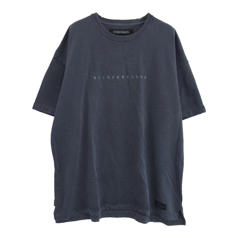 NEIGHBORHOOD ネイバーフッド 19AW 192FPNH-CSM01S SAVAGE.SQD/C-CREW.SS サベージ ダメージ加工 ロゴ刺繍 クルーネック 半袖 カットソー ブルー グレー系 L【中古】