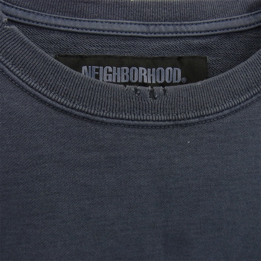 NEIGHBORHOOD ネイバーフッド 19AW 192FPNH-CSM01S SAVAGE.SQD/C-CREW.SS サベージ ダメージ加工 ロゴ刺繍 クルーネック 半袖 カットソー ブルー グレー系 L【中古】