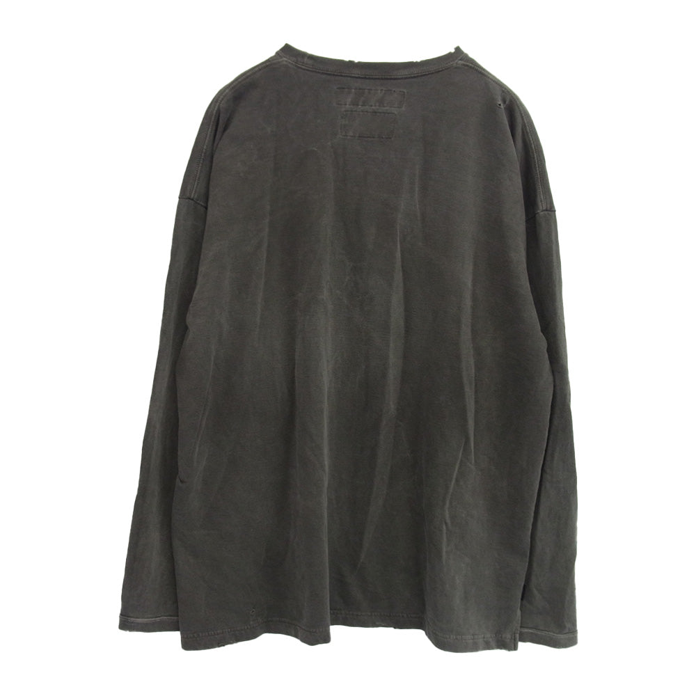 NEIGHBORHOOD ネイバーフッド 19AW 192FPNH-CSM02S SAVAGE.SQD/C-CREW.LS サベージ ダメージ加工 ロゴ刺繍 クルーネック 長袖 カットソー ブラック グレー系 L【中古】