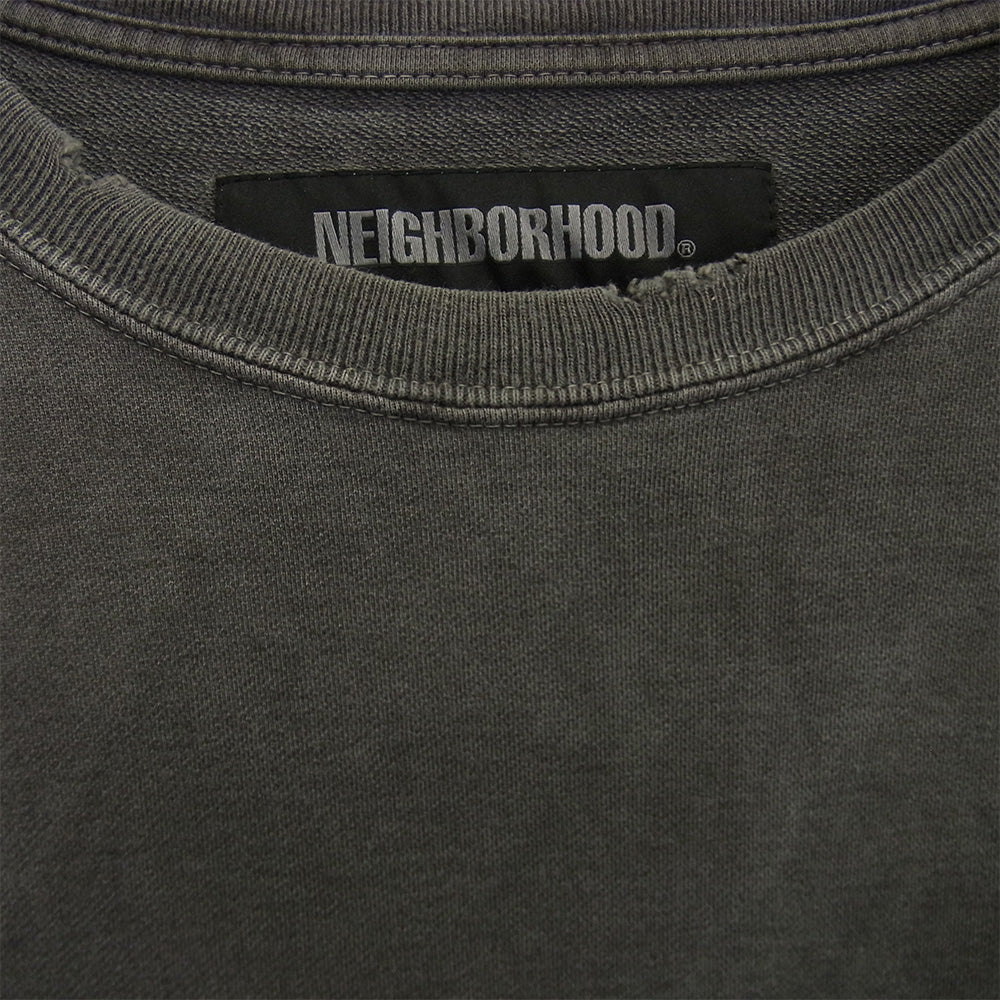 NEIGHBORHOOD ネイバーフッド 19AW 192FPNH-CSM02S SAVAGE.SQD/C-CREW.LS サベージ ダメージ加工 ロゴ刺繍 クルーネック 長袖 カットソー ブラック グレー系 L【中古】