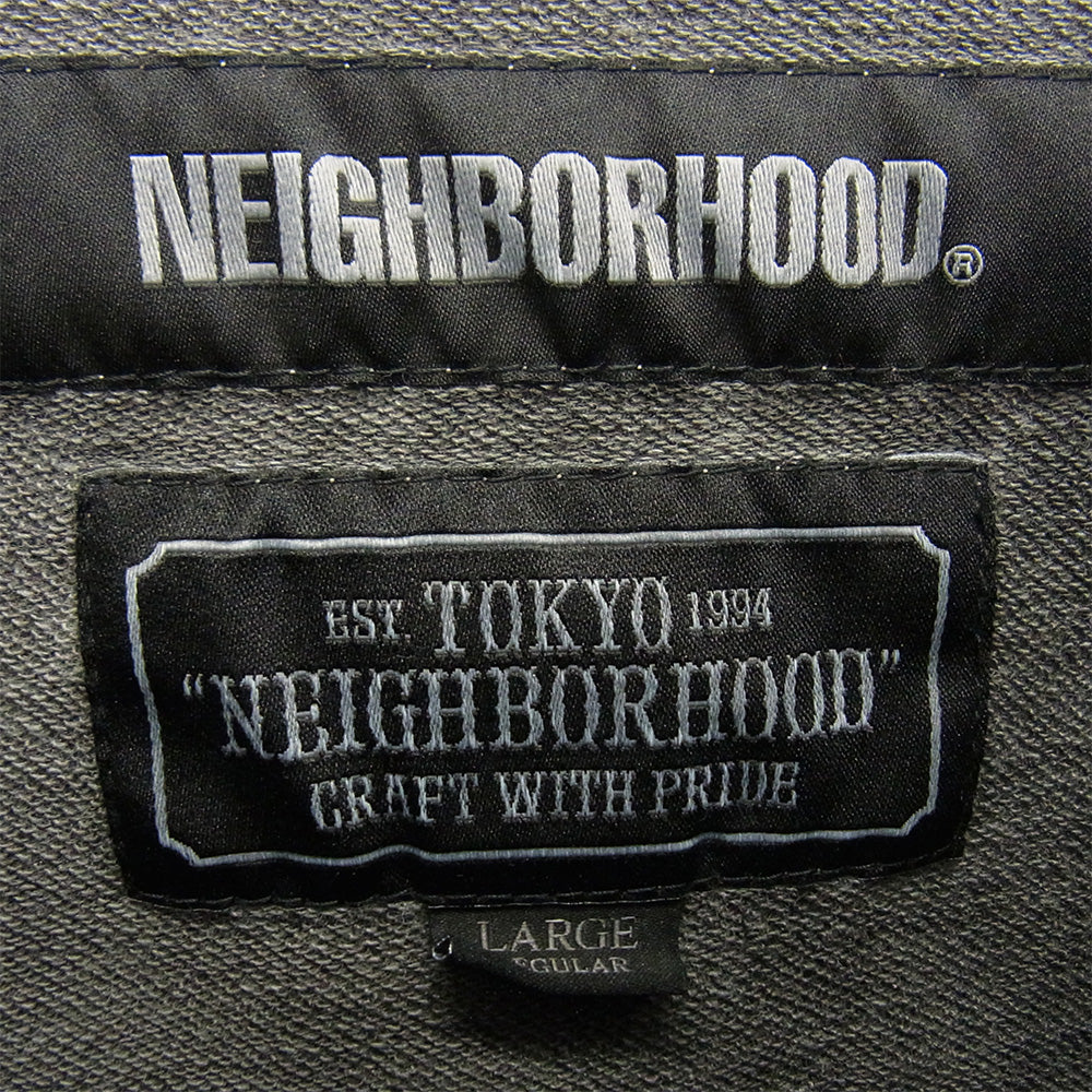 NEIGHBORHOOD ネイバーフッド 19AW 192FPNH-CSM02S SAVAGE.SQD/C-CREW.LS サベージ ダメージ加工 ロゴ刺繍 クルーネック 長袖 カットソー ブラック グレー系 L【中古】