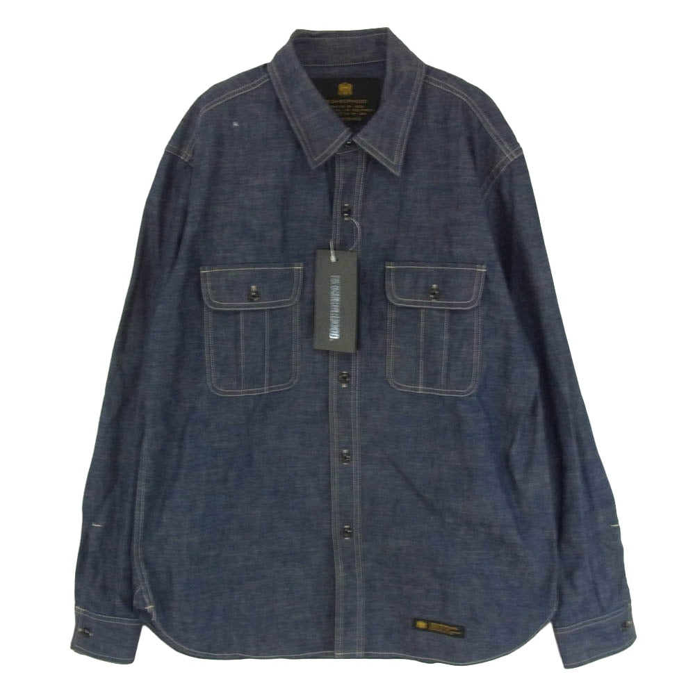 NEIGHBORHOOD ネイバーフッド 16AW 162BENH-SHM01 U.S.N C-SHIRT.LS ８oz 13猫目 ボタン デニム 長袖 シャツ インディゴブルー系 L【中古】