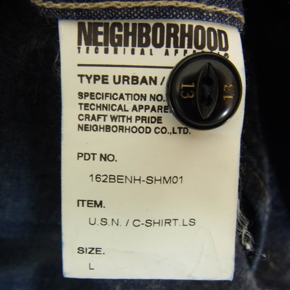 NEIGHBORHOOD ネイバーフッド 16AW 162BENH-SHM01 U.S.N C-SHIRT.LS ８oz 13猫目 ボタン デニム 長袖 シャツ インディゴブルー系 L【中古】