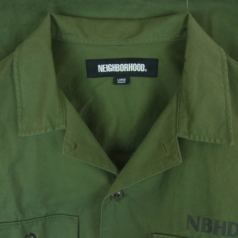 NEIGHBORHOOD ネイバーフッド 24AW 241TSNH-SHM09 BDU SHIRT LS NBHSD ロゴプリント ネップバックチノ 長袖 ミリタリー シャツ グリーン系 L【中古】