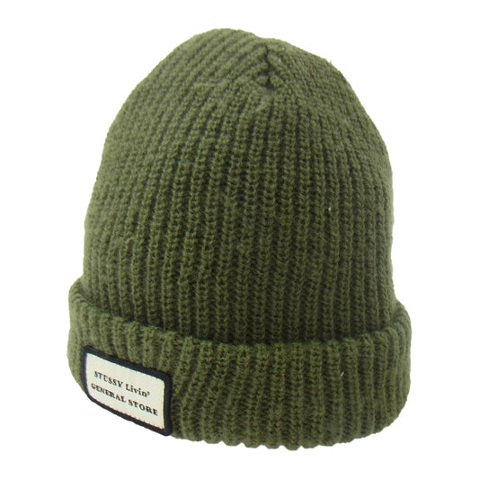 STUSSY ステューシー ロゴワッペン付 ニット キャップ モスグリーン系【中古】
