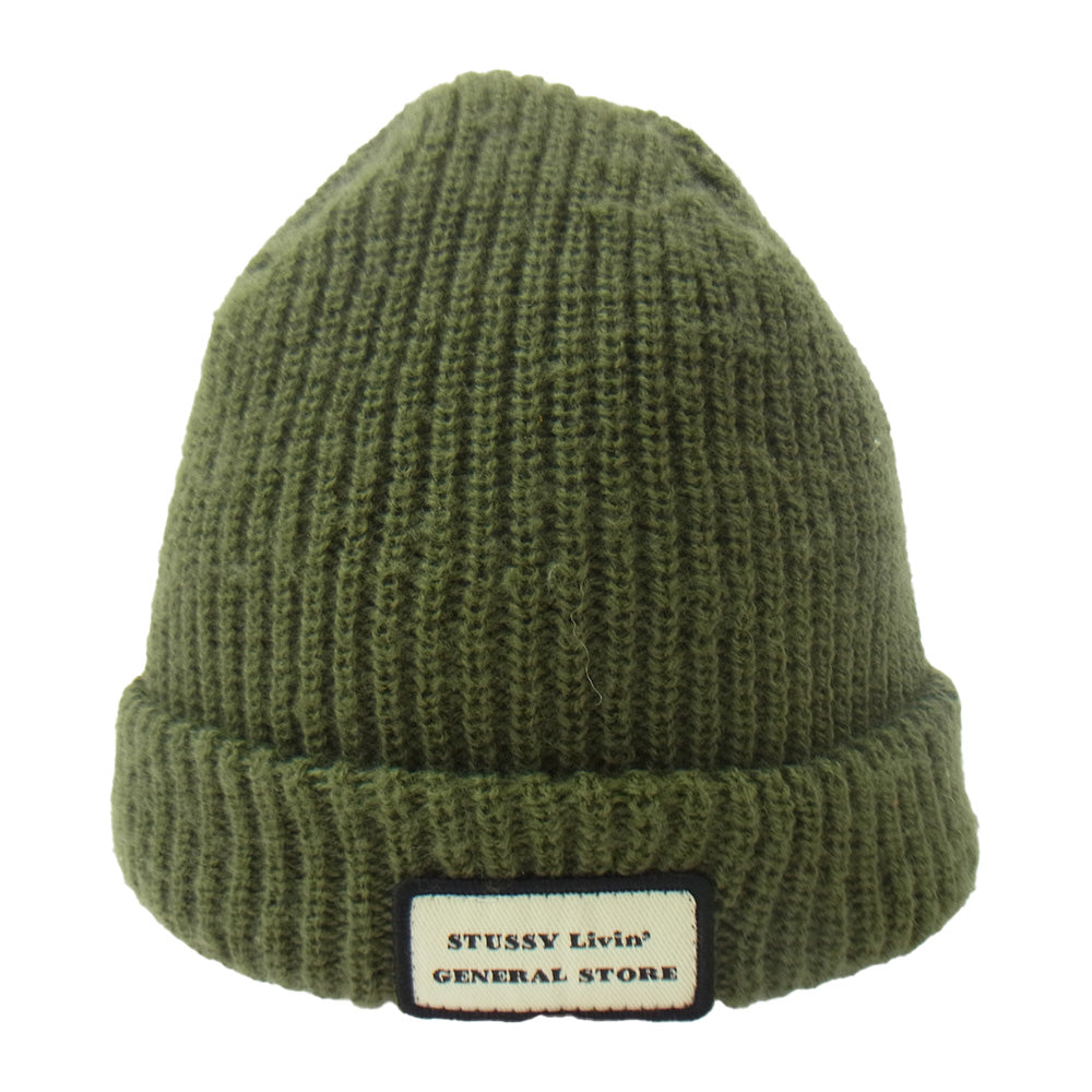 STUSSY ステューシー ロゴワッペン付 ニット キャップ モスグリーン系【中古】