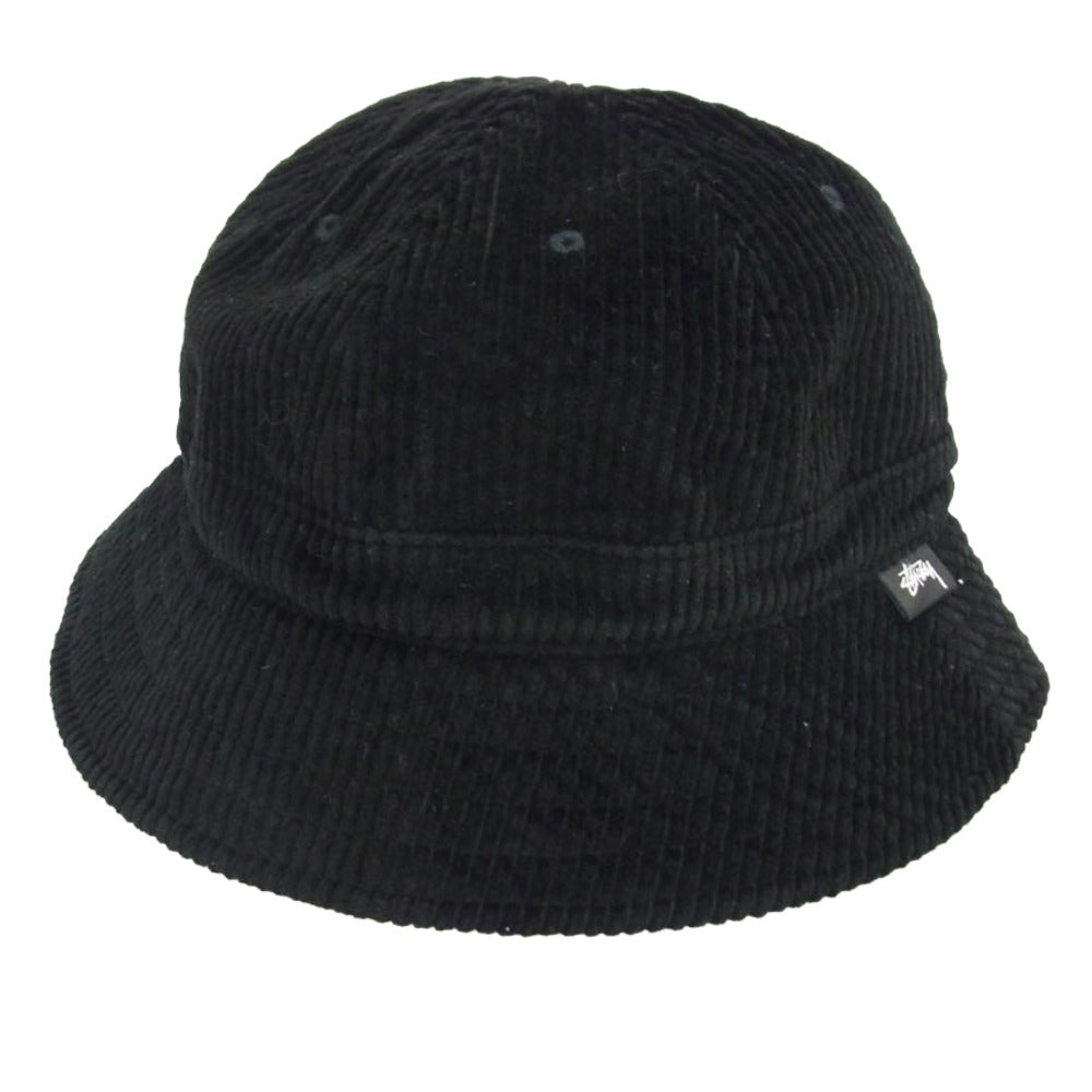STUSSY ステューシー ストックロゴ ピスタグ付 コーデュロイ バケット ハット ブラック系 L/XL【中古】