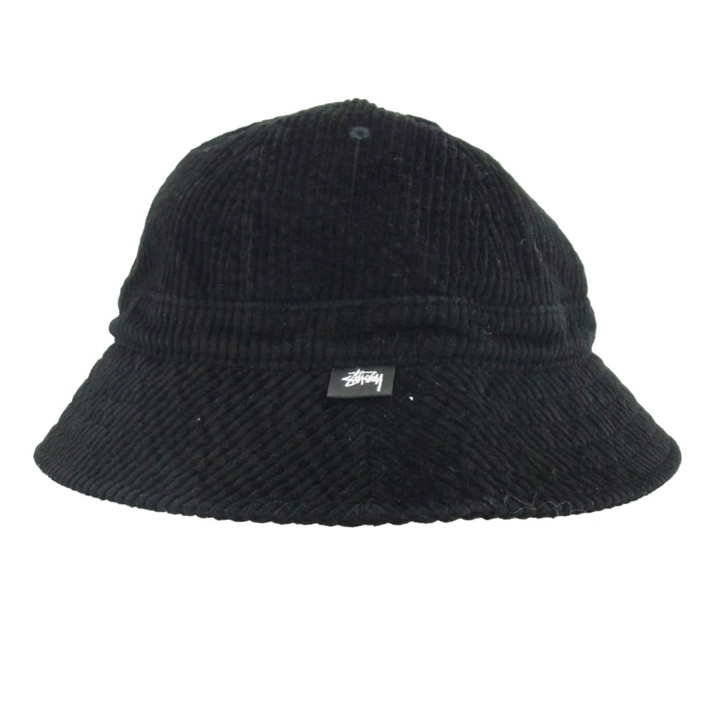 STUSSY ステューシー ストックロゴ ピスタグ付 コーデュロイ バケット ハット ブラック系 L/XL【中古】