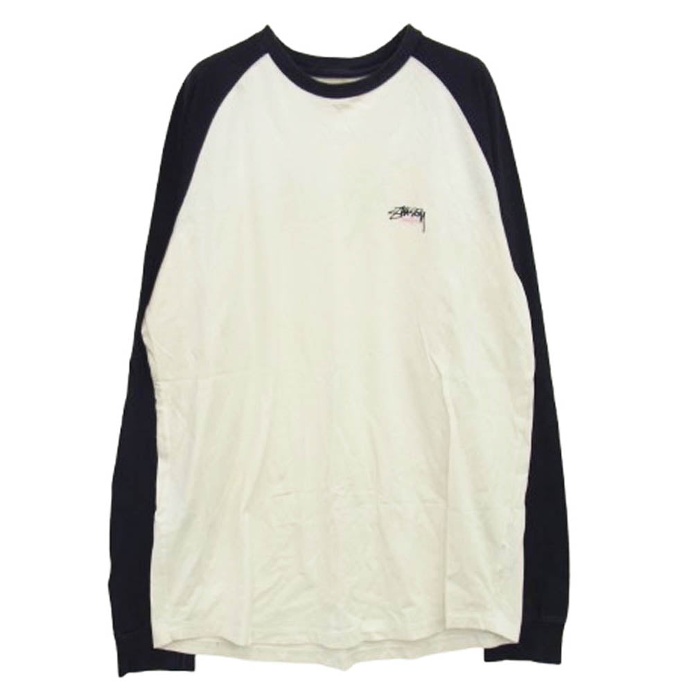 STUSSY ステューシー フロント ストックロゴ刺繍 バック ストックロゴプリント ラグラン スリーブ カットソー ホワイト系 XL【中古】