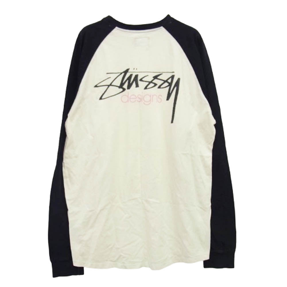 STUSSY ステューシー フロント ストックロゴ刺繍 バック ストックロゴプリント ラグラン スリーブ カットソー ホワイト系 XL【中古】