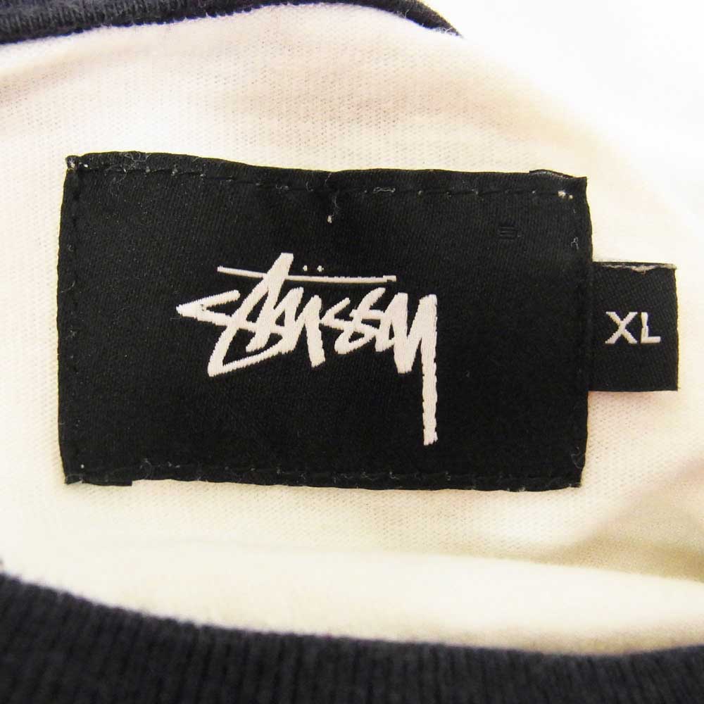 STUSSY ステューシー フロント ストックロゴ刺繍 バック ストックロゴプリント ラグラン スリーブ カットソー ホワイト系 XL【中古】