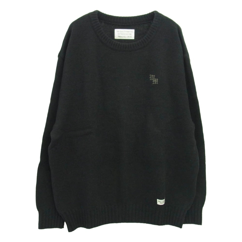 WACKO MARIA ワコマリア 22AW 22FW-WMK-KN02 CLASSIC CREW NECK SWEATER TYPE-2 クラシック クルーネック セーター 刺繍ロゴ ニット ブラック系 XXL【極上美品】【中古】
