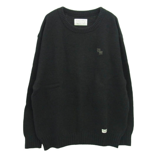 WACKO MARIA ワコマリア 22AW 22FW-WMK-KN02 CLASSIC CREW NECK SWEATER TYPE-2 クラシック クルーネック セーター 刺繍ロゴ ニット ブラック系 XXL【極上美品】【中古】