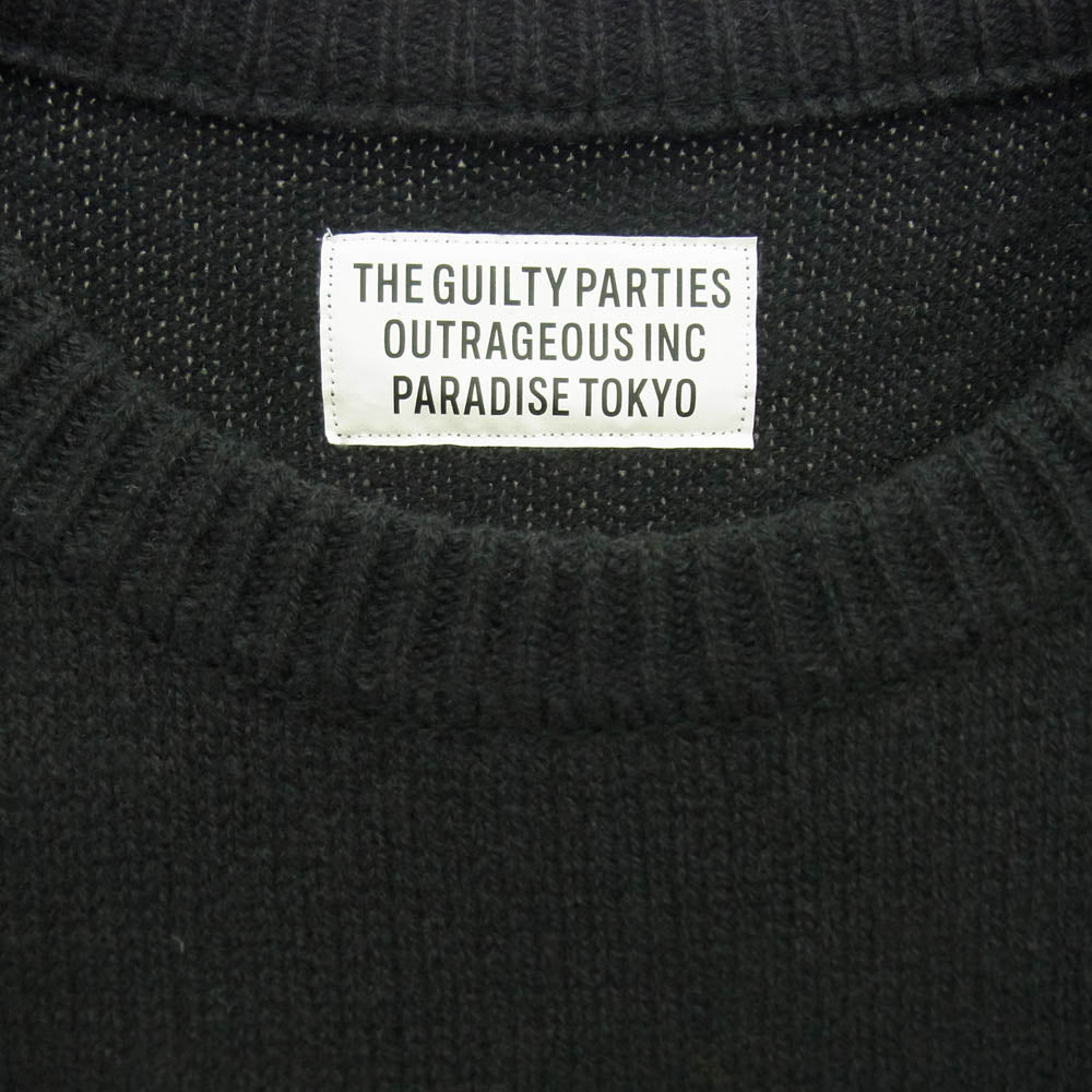 WACKO MARIA ワコマリア 22AW 22FW-WMK-KN02 CLASSIC CREW NECK SWEATER TYPE-2 クラシック クルーネック セーター 刺繍ロゴ ニット ブラック系 XXL【極上美品】【中古】