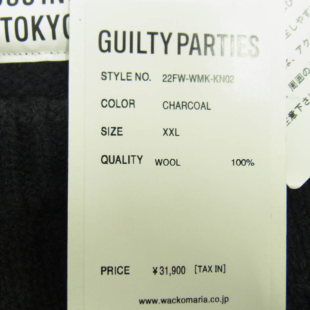 WACKO MARIA ワコマリア 22AW 22FW-WMK-KN02 CLASSIC CREW NECK SWEATER TYPE-2 クラシック クルーネック セーター 刺繍ロゴ ニット ブラック系 XXL【極上美品】【中古】