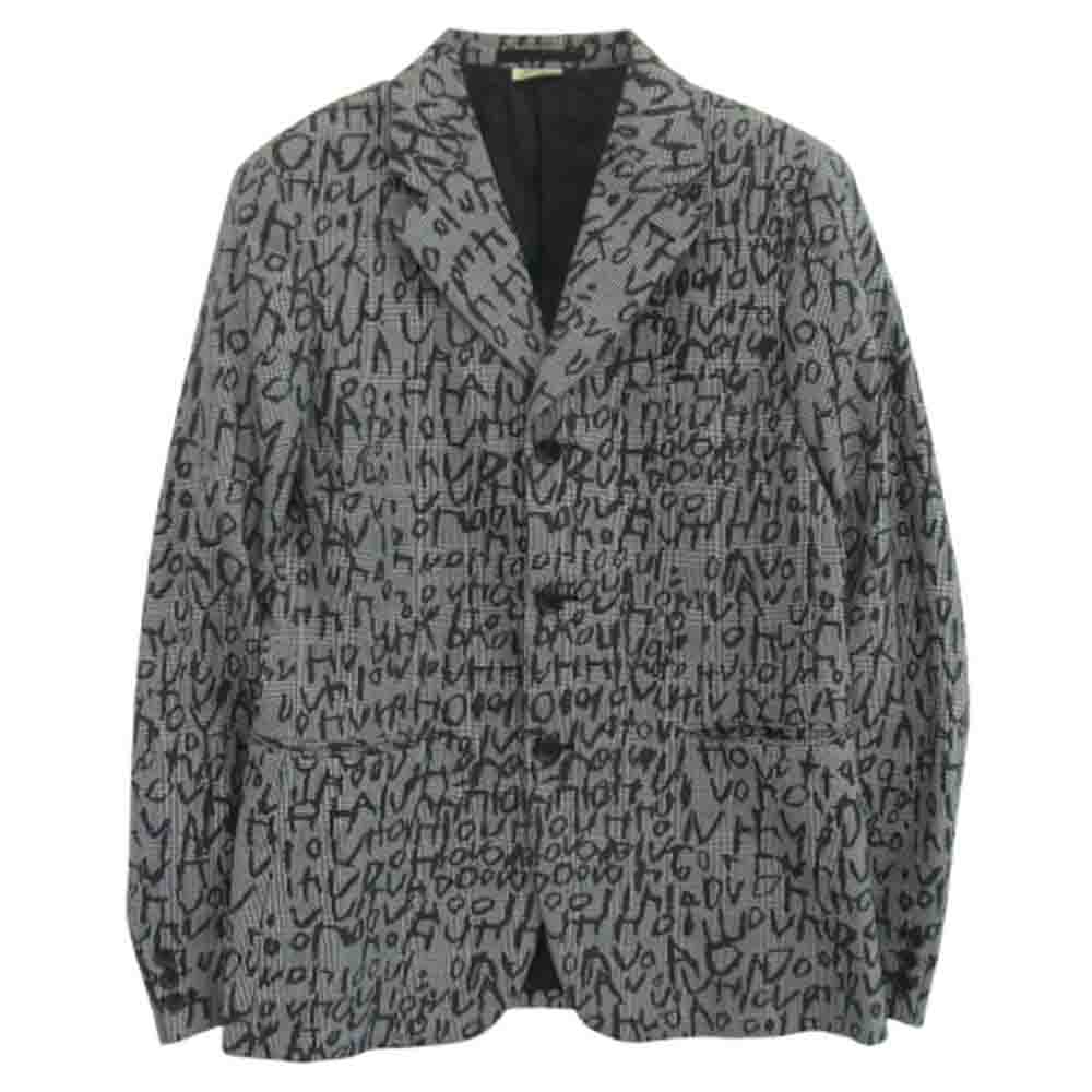 COMME des GARCONS HOMME PLUS コムデギャルソンオムプリュス AD2023 PL-J050 グラフィックロゴ総柄 3B ウール テーラードジャケット グレー系 M【中古】