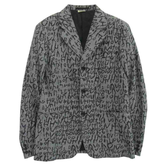 COMME des GARCONS HOMME PLUS コムデギャルソンオムプリュス AD2023 PL-J050 グラフィックロゴ総柄 3B ウール テーラードジャケット グレー系 M【中古】