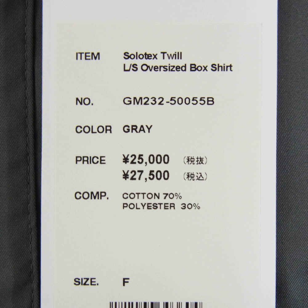 GRAPHPAPER グラフペーパー 23AW GM232-50055B Solotex Twill L/S Oversized Box Shirt ソロテックス ツイル オーバーサイズ 長袖 ボックス シャツ グレー系 F【美品】【中古】