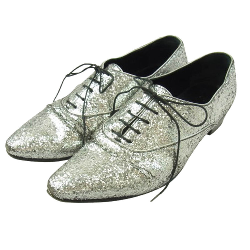 CELINE セリーヌ SA0199 グリッター ラメ ポインテッドトゥ レースアップ ドレス シューズ シルバー系 41.5【中古】