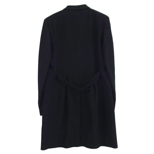 SAINT LAURENT サンローラン ダブルブレスト ベルト付き ウール チェスター コート ブラック系 52【極上美品】【中古】