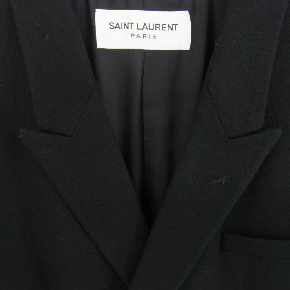 SAINT LAURENT サンローラン ダブルブレスト ベルト付き ウール チェスター コート ブラック系 52【極上美品】【中古】