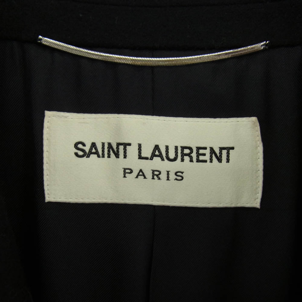 SAINT LAURENT サンローラン ダブルブレスト ベルト付き ウール チェスター コート ブラック系 52【極上美品】【中古】