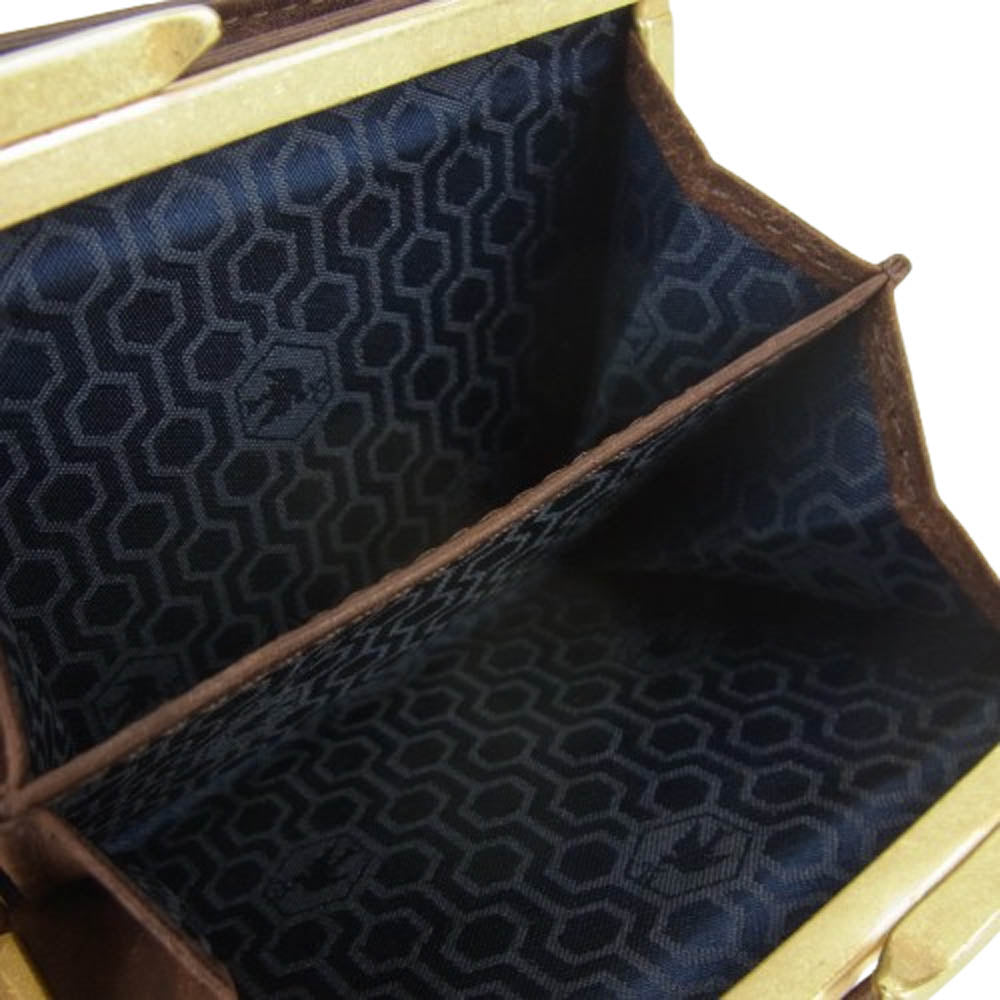 ソット がま口 二つ折り 財布 ダークブラウン系【中古】